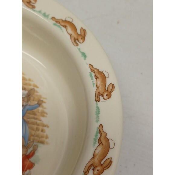 Vtg Royal Doulton Bunnykins Bowl Toppling the Fruit Cart Rabbit Bunny - Picture 3 of 8